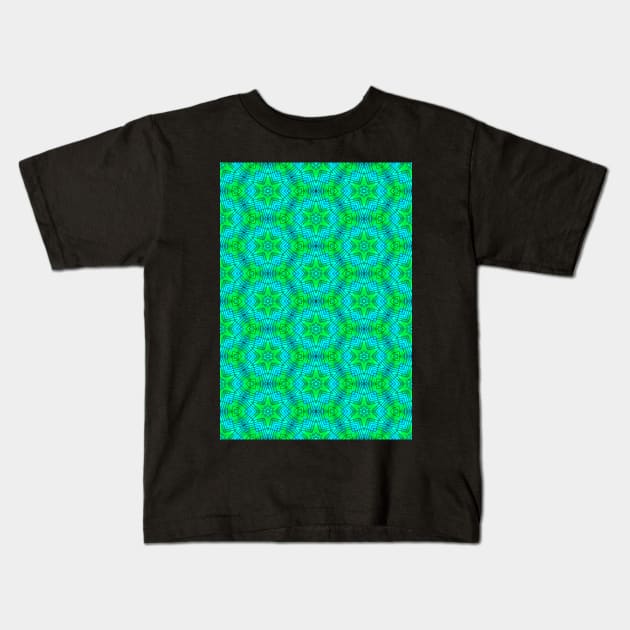 Sea Green Kaleidoscopic Stars and Circles Kids T-Shirt by Amanda1775